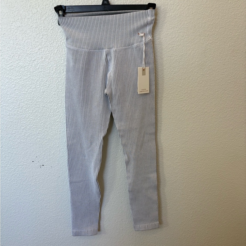 Good American Striped Leggings - Gray and White